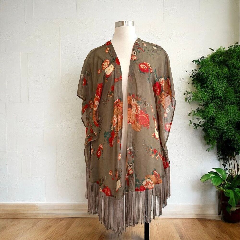 Kimchi Blue Urban Outfitters Bird Cage Floral Duster Kimono Cardigan Medium Bell